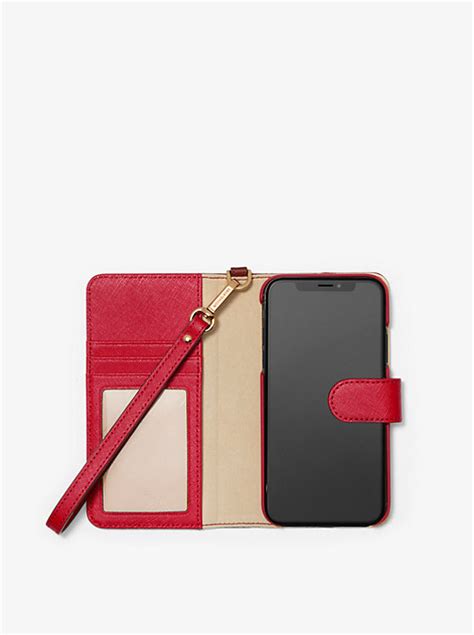 michael kors iphone xr case wallet|Saffiano Leather Wristlet Folio Case for iPhone XR .